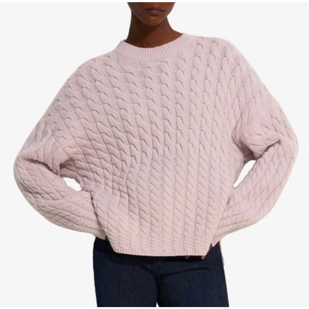 Theory Womens Karenia crew cable knit pullover sweater XS pink wool/cashmere